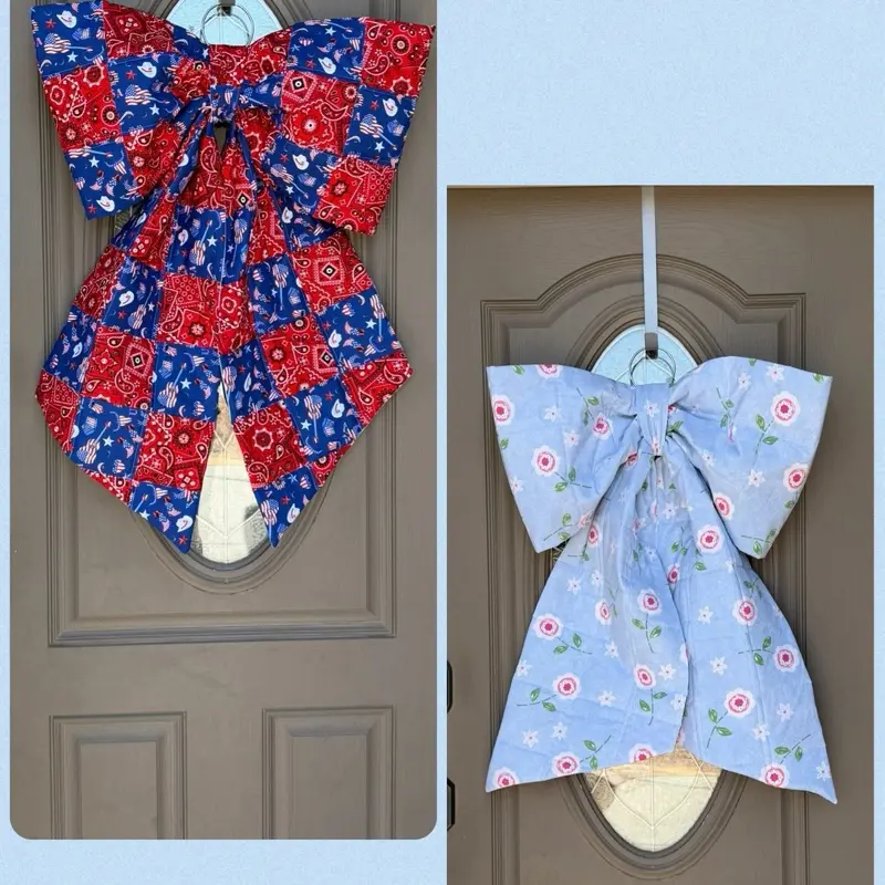 Reversible Fabric bow for front door decor approximately 30x36 inches