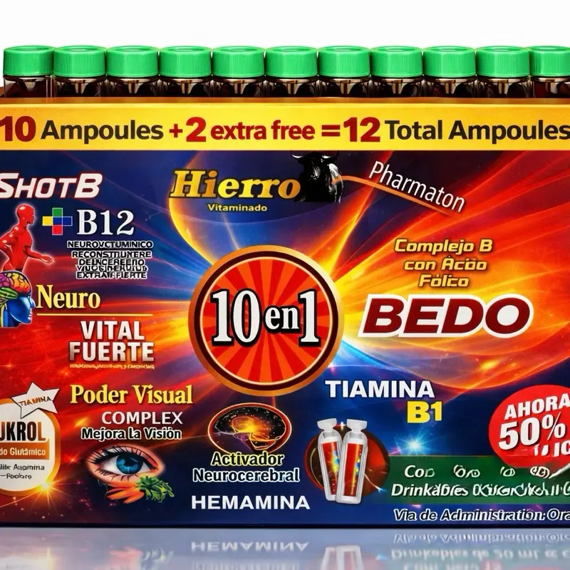10in1 Complex B B12 Antioxidant Supplement - 12 Single Doses of 15 mL for Healthcare and Edible Fitness, No Gluten, No Gluten-Free - Vitamin