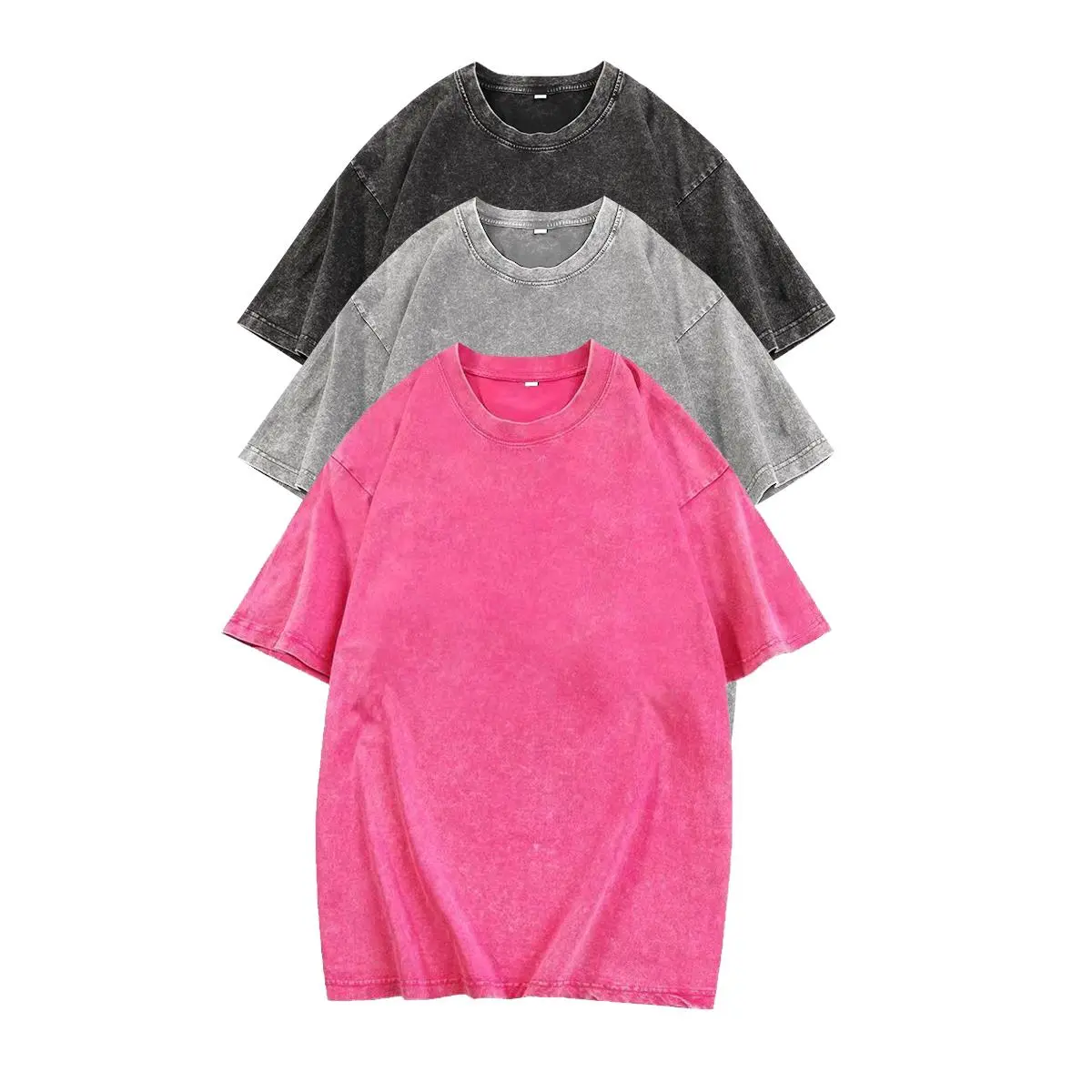 Holafish 3Pcs Women's Cotton T-Shirts Short Sleeves Casual Loose Solid Streetwear Tops,Unisex Retro Street T-Shirts,Loose Fit Acid Washed