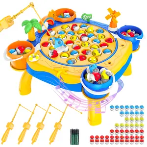 Awsoo Fishing Game Toys for 2 3 4 5 Year Old Boy, Toddler Toys Age 2-4, 45 Fishes and 4 Fishing Poles Rotating Board Game with Music, Birthday Gift for Toddler Boy Toys