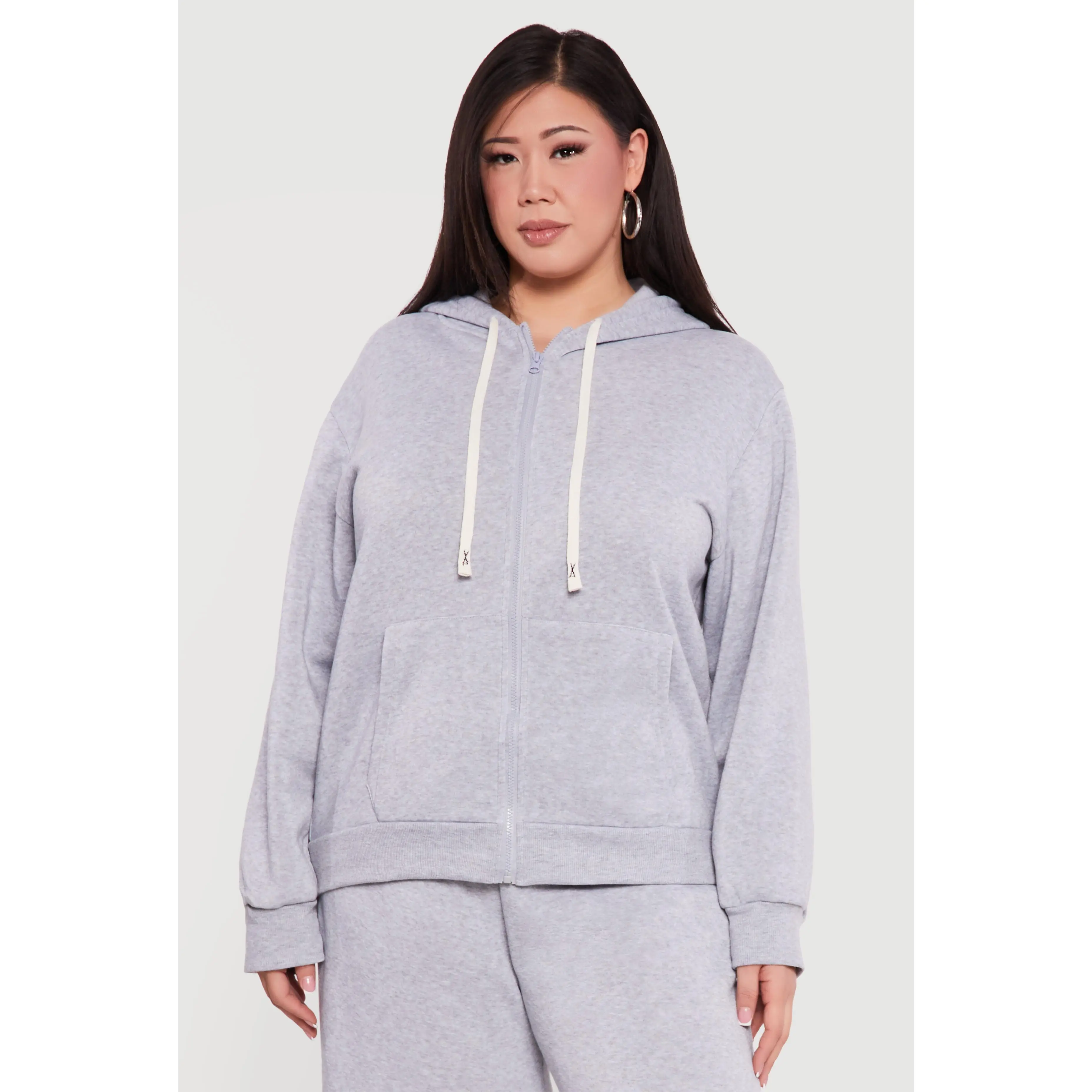 Plus Size Zip Front Fleece Hoodie