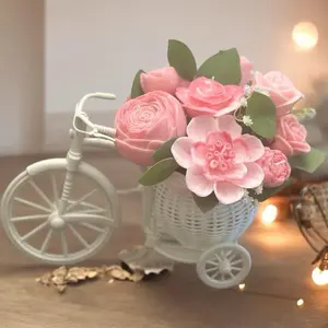 Bici Candle - Pink Floral Design with White Bicycle Basket Decorative Item & Aromatic Fruit Plants for Table Ornaments and Home Decoration Flower Terra Color