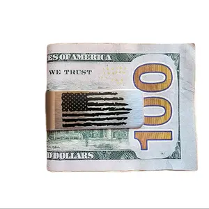 American Flag Money Clip - Simple Design for Everyday Use Stainless Steel Money Clip with The Elegant Engraving Of An American Flag.
