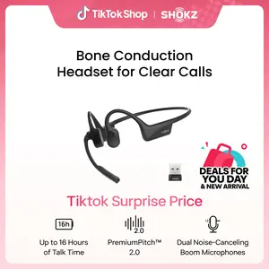 【Live only】SHOKZ OpenComm2 UC 2025 Upgrade - Open-Ear Wireless Computer Headset with Boom Mic, Bone Conduction Bluetooth Stereo Headphones, USB-A/C Dongle Compatible with PC and Mac, Zoom Certified - C120UC