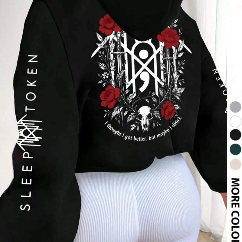 Women's Graphic Hoodie with Drawstring Pocket, Loose-Fit Street Style Sweatshirt, Casual Sweatshirts for Fall & Winter, Casual Daily Wear Outdoor Apparel