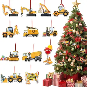 24 count Christmas Construction  Ornaments Decoration Wooden  Excavator Christmas Tree  Crafts for Farmhouse  Party Decor Holiday Xmas Party Supplies Merry Christmas Winter