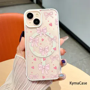 Phone Case - Cute Pink Bows And Hearts with a Sweet Romantic Vibe Magnetic Bare-Hand Feel Drop-Proof And Scratch-Resistant Protective Case Suitable for iPhone 17 E Air Pro ProMax iPhone16 15 14 Plus 13 12 Mini 11 X XS XR an Excellent Gift Choice