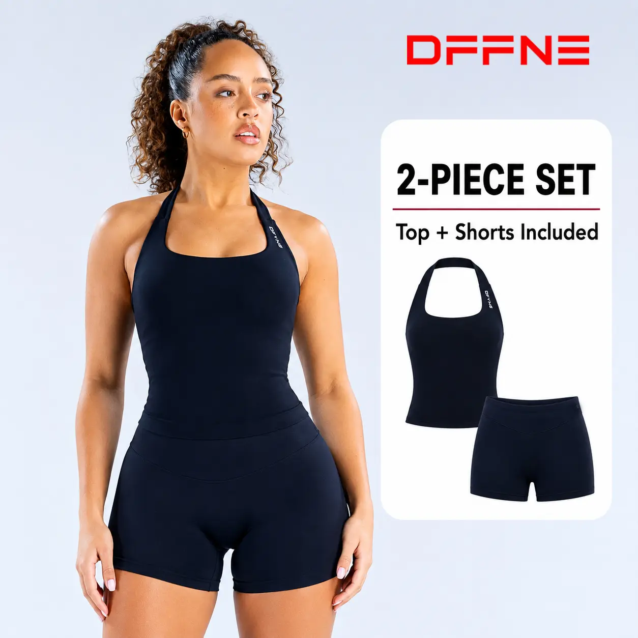 (With Logo) DFYNE High Elasticity Stretch Fabric Built-in Bra Removable Pads Women's Slim-Fitting Sleeveless Gym Sports Quick-Dry Compression Fitness Set