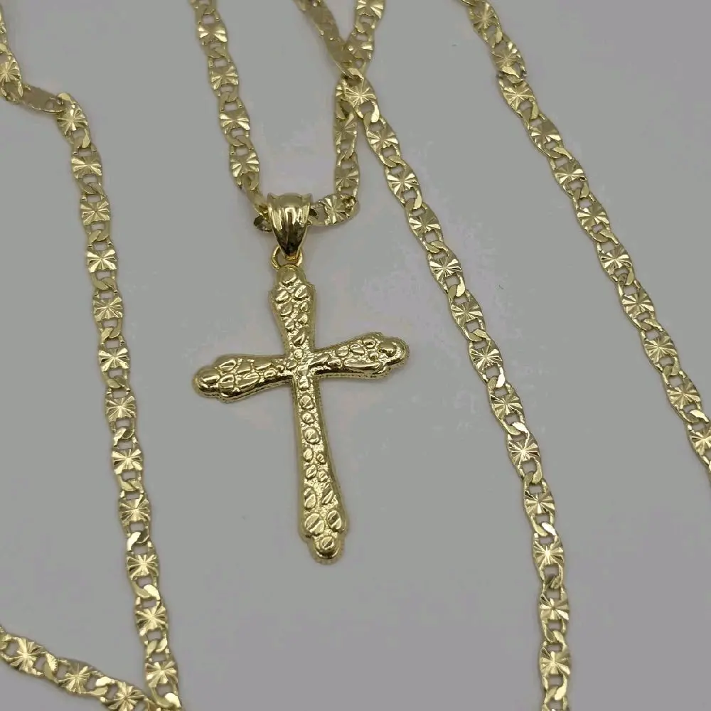 CROSS nugget necklace 24"inches gold-plated  fancy design