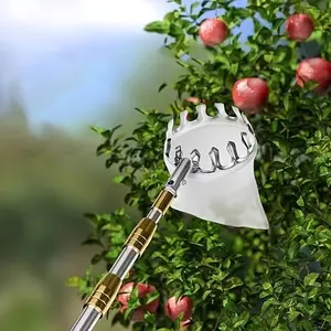 Telescopic stainless steel picking tool, designed for climbing high branches. This extendable gardening tool is suitable for picking apples, persimmons, mangoes, and loquats, and comes with a cushioned basket and a reach distance of 74inch