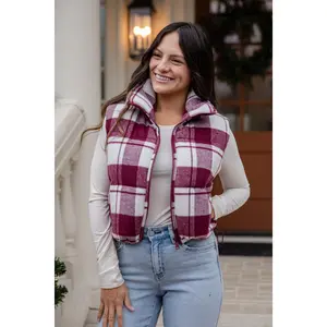 FINAL SALE - On Your Side Burgundy Plaid Puffer Vest
