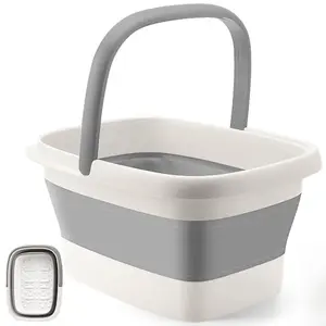 Collapsible Foot Bath Basin for Soaking Feet,Foot Soak Tub,Plastic Foot Bucket with Handles and Massage Acupoint,Foldable Laundry Basket-Gery