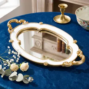 Elegant Cloud-Shaped Mirror Tray, Glass Inlay Design, Resin Material, Hand-Painted Home Decor, Cosmetics Organizer, Makeup Mirror, Desktop Storage