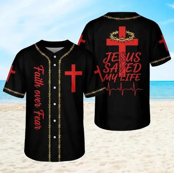 Full Print Jesus Save My Life Baseball Jersey Shirt, Casual God Baseball Jersey Shirt, Print Baseball Jersey, Jersey for Men and Women, Baseball Jersey Style
