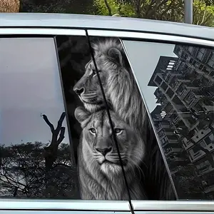 2-Pack Vinyl Lion Decals for Car Door - Waterproof Scratch-Resistant B-Pillar Stickers, Self-Adhesive PE Patterns, Front Placement, Semi-Matte Finish, Rectangular Shape