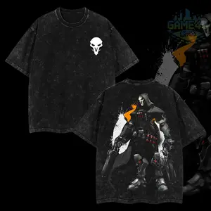 GameLife4U Retro Vintage Overwatch Reaper Oversized Washed T-Shirt 100% Premium Cotton Classic Fit Menswear Top Soft Durable Clothes Seamless Tshirt