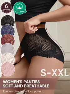 【Soft Cotton】6-Pack MEIYATING Women's Triangle Pants, Lace Underwear, High-Waisted Waist Cinching, Sexy Fitted, Breathable, All-Seasons Casual Style
