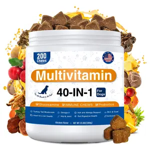 40-in-1 Dog Vitamins and Supplements with Probiotics, Omega-3, Glucosamine, Multivitamin - Skin & Coat, Heart, Joint, Brain, Eyes, Immune Support - All-in-One Daily Vitamins (Chicken,200 count)