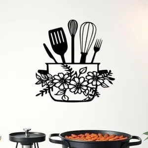 Metal Kitchen Wall Art with Floral and Cookware Design, Rustic Style Farmhouse Style Hanging Decor, Perfect for Home Kitchen, Thanksgiving Decoration, Gift, Floral Aesthetic Pattern