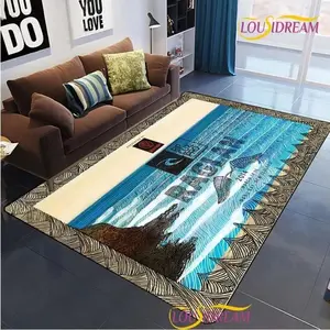 Retro Surf Wave Beach Flannel Area Rug - Coastal Ocean Landscape Print Soft Mat for Living Room, Non-Slip Summer Home Decor#SurfRug #BeachWaveMat #CoastalOceanDecor #RetroSummerCarpet #NonSlipFlannelRug
