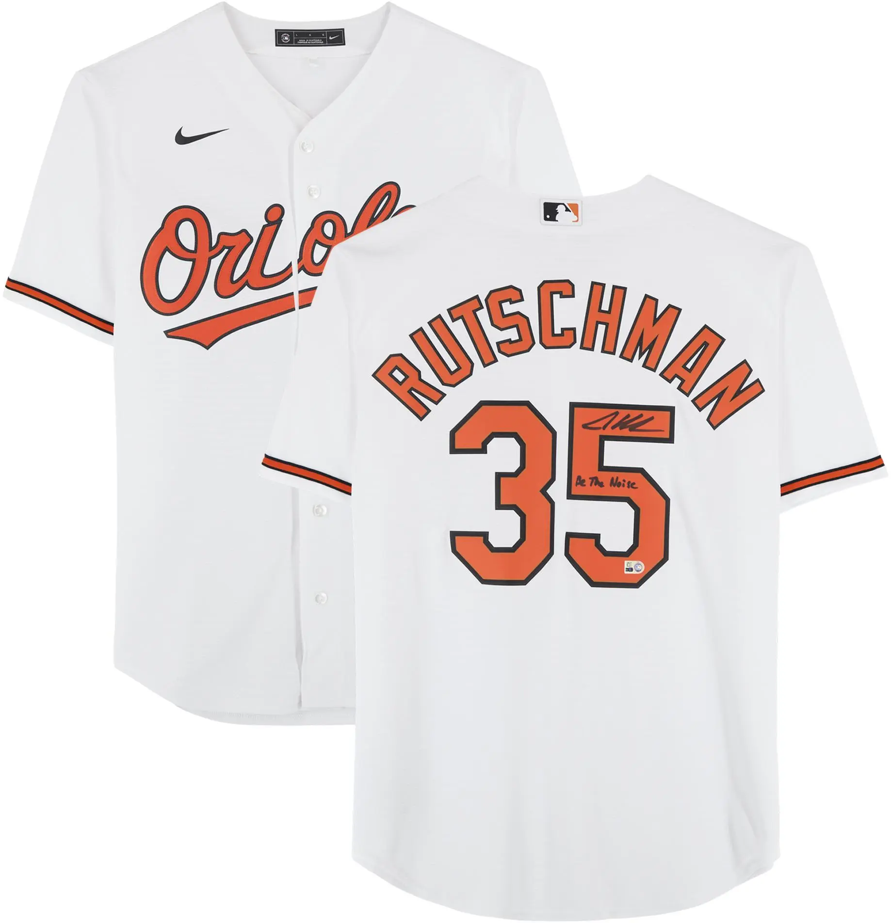 Adley Rutschman Baltimore Orioles Autographed White Nike Replica Jersey with "Be The Noise" Inscription - Fanatics Authentic Certified