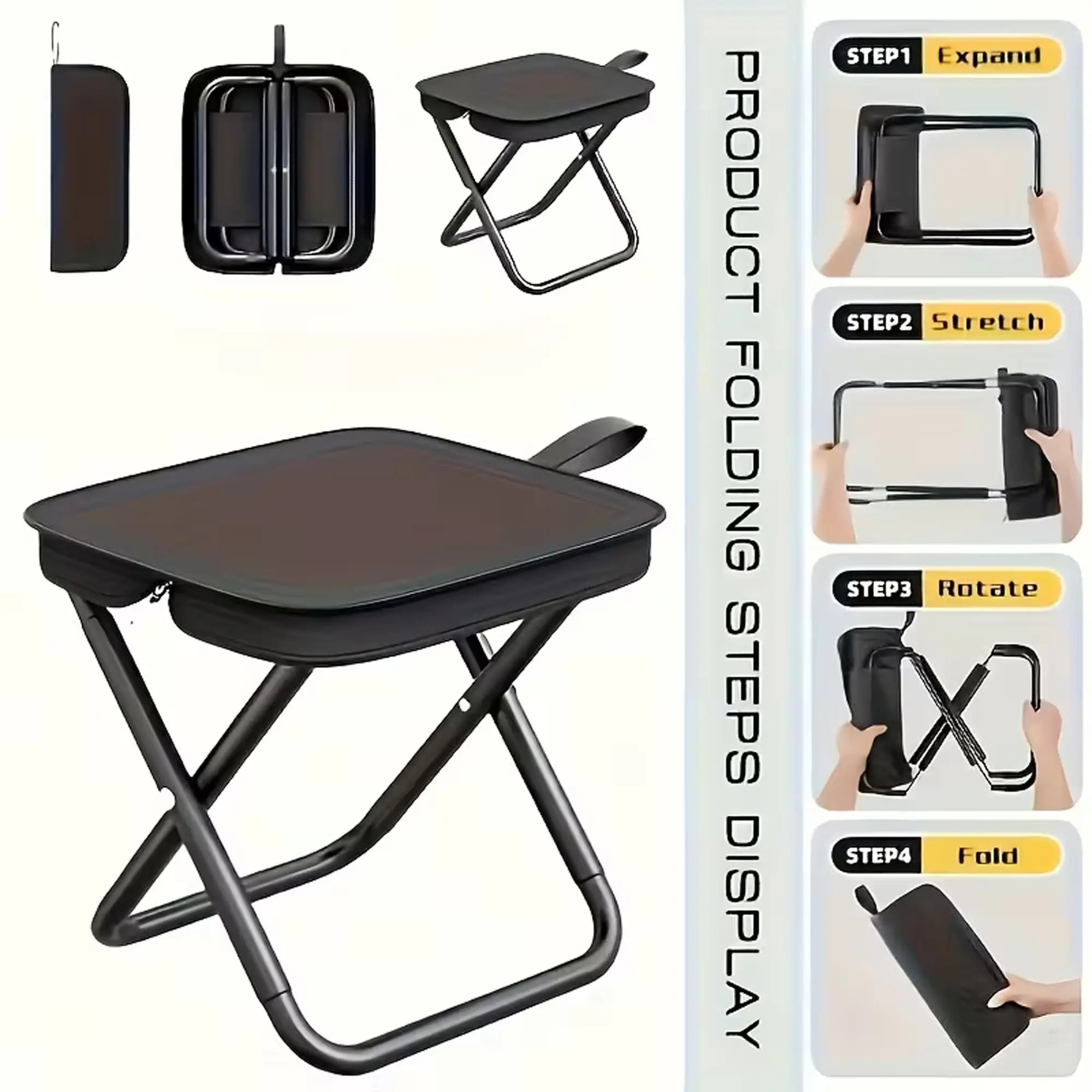 9-Inch Portable Lightweight Folding Camping Stool - Unisex, Compact Folding Design, Adjustable Strap, Oxford Cloth, Durable Steel Frame, No Assembly Required, for Outdoor Trips, Hiking