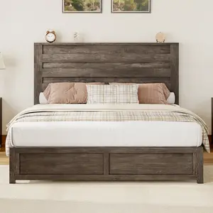 AMERFILE Farmhouse Bed Frame with 49" Headboard, Platform Bed Frame with Wood Slats Support/No Box Spring Needed/Easy Assembly,Best Gift Ideas/Christmas Gifts