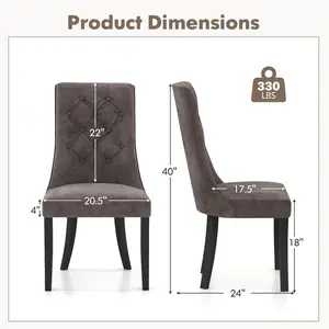 COSTWAY - Tufted Dining Chairs Set of 2 with High Backrest and Padded Seat-Gray