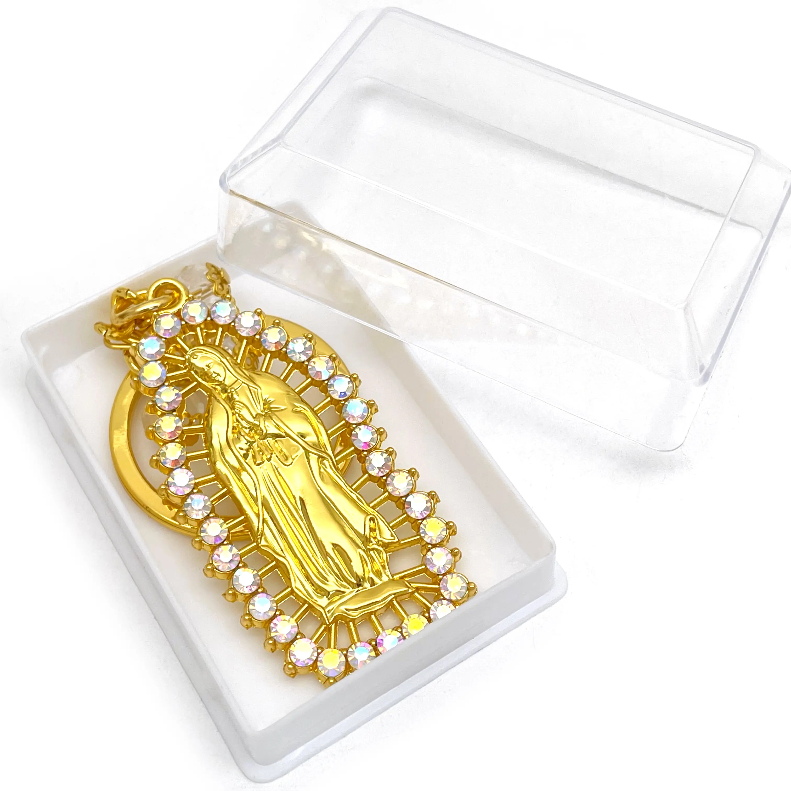Gold Hollow Our Lady of Guadalupe/Virgin Mary/ Sacred Heart of Jesus/Jesus Sacred Heart/San Judas Keychains with Colorful Diamond Edges Religious Gifts for Baptism, Weddings, and Special Occasions