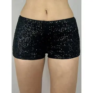 Women's sexy nightclub black sequin ultra short pants, slim fit casual mini pants with hanging waist, suitable for all seasons, casual shortsRAIMENTRY