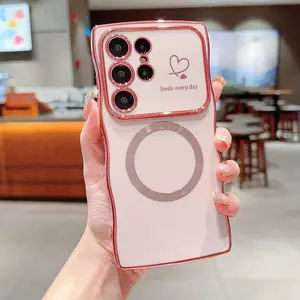 Fashionable Creative Electroplated Dual Heart Wave Magnetic Wireless Charging Smartphone Case for Samsung Galaxy S26 Ultra/s25 Ultra/s24 Ultra