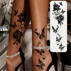 6 Piece Set Floral Butterfly Tattoo Stickers, Waterproof Realistic Design for Women Arms Legs Chest, Natural Look Body Art