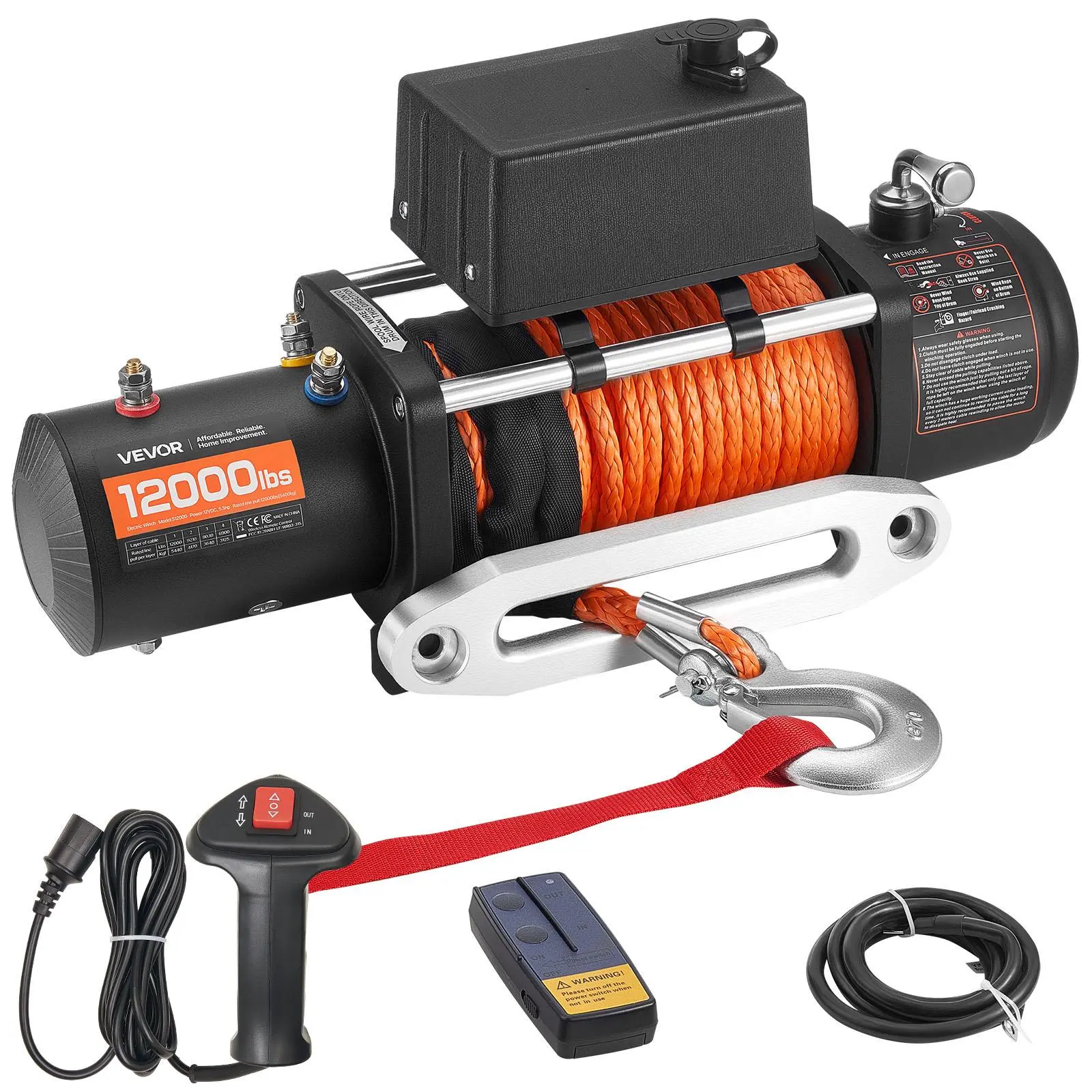 【Summerfinds】VEVOR Electric Winch12000 lbs Load Capacity12V DC Truck Winch with Φ0.36 in x 75.5 ft Synthetic RopeWireless & Wired Remote ControlIP55 Waterproof for Towing Off-Road SUV Jeep Trailer Boat
