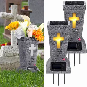 1pc Solar Powered LED Cemetery Vase, Headstones Vases With Detachable Spike, EasyTo Install, Durable Memorial Gravestone Decoration For Fresh Or Artificial Flowers, Perfect Memorial Gift For Your Lost Love, Garden Houses