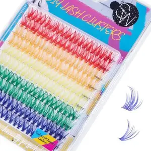 SWINGING 200PCS Colored Lash Clusters Individual Lashes D Curl 14mm 16mm Mixed 5 Colors DIY Eyelash Extension Colorful Cluster Lashes Red Orange Yellow Green Blue (ColoredLashes-1)