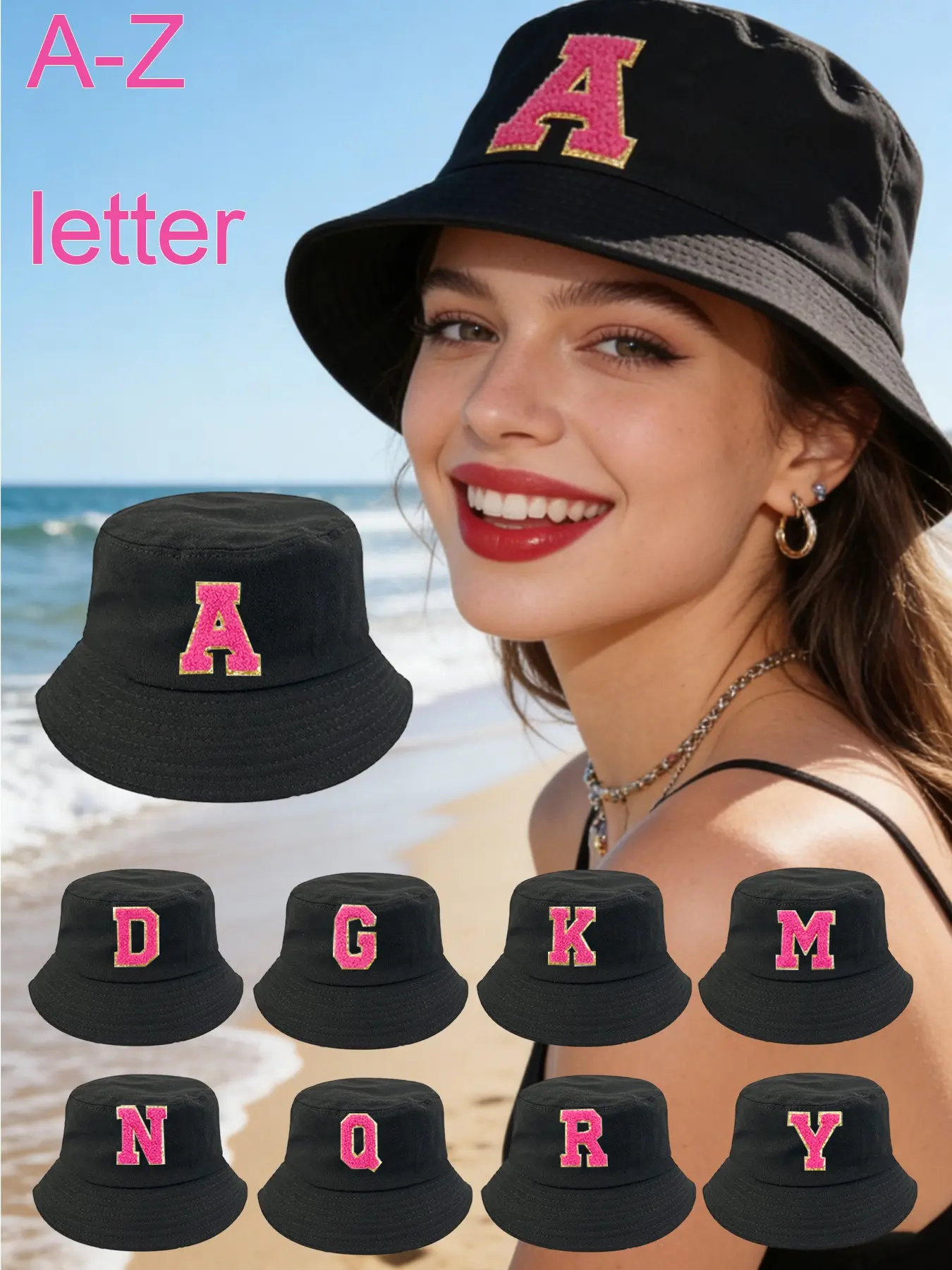 1PC Women's Letter Bucket Hat, Customizable Name Initial, Sun Protection Windproof Warm, Casual Fall Daily Wear, Beach Vacation