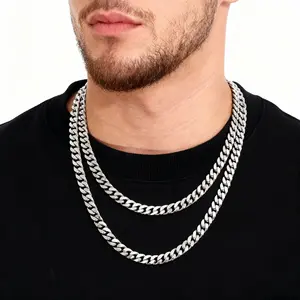 Stainless Steel Cuban Link Chain Necklace for Men, 22/24 Inch, Heavy Duty Polished Silver Curb Chain, Hip Hop Jewelry Gift