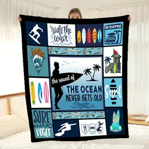 Beach Paradise Custom Surfboard Wave Blanket Soft Flannel Bedspread All Season Cozy Throw Machine Washable Surf Gift