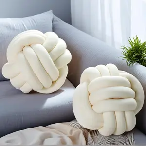 2 Pcs 8.7" Ivory Knotted Plush Knot Pillow Ball Decorative Throw Pillows for Sofa Couch Aesthetic Home Decor