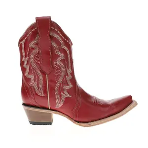 Corral Womens Embroidered Ankle Snip Toe Pull On  Casual Boots Ankle Mid Heel 2-3" - Red