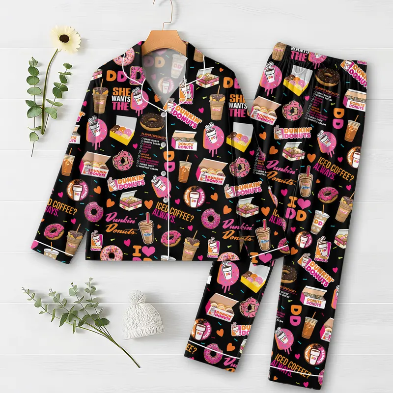 Dunkin Donuts Pajamas Set, Dunkin Donuts Shirt, Dunkin Donuts Pajamas, Dunkin Donuts Pants, Dunkin Donuts Gift, Coffee Lover Pajamas