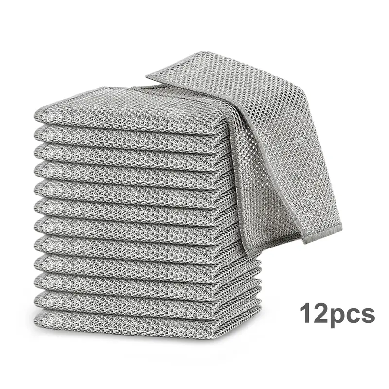 24PCS Multipurpose Non-Scratch Wire Dishcloths, Reusable Double-Layer Kitchen Cleaning Cloths, Washable Dishwashing Rags for Wet & Dry Use, Cleaning Towels for Dishes, Pots, Pans, Sinks, Stovetops & Kitchen Grease