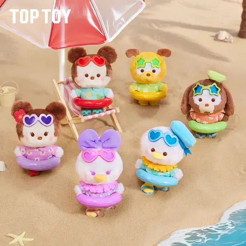 TOPTOY Disney Summer Swim Ring Series Plush charm Blind Box,Cute Figures, Desktop Ornament, Collectible Toys, Holiday & Birthday Gift,