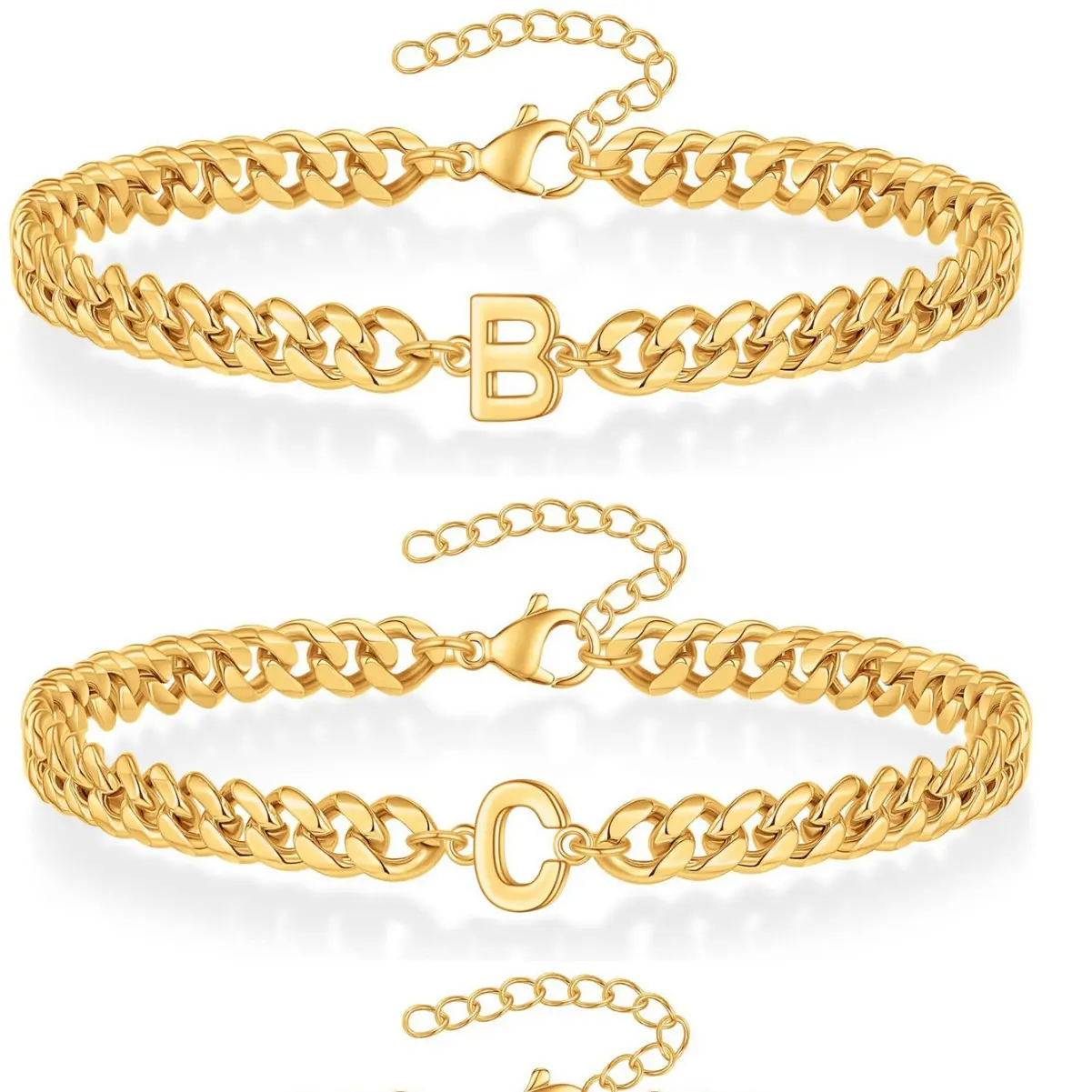 Men's Initials Bracelet-Gold and Silver Cuban Chain Adjustable Initials Bracelet Men Jewelry Unique Gift for Men Husband Dad Father, Adjustable Bangle Jewelry