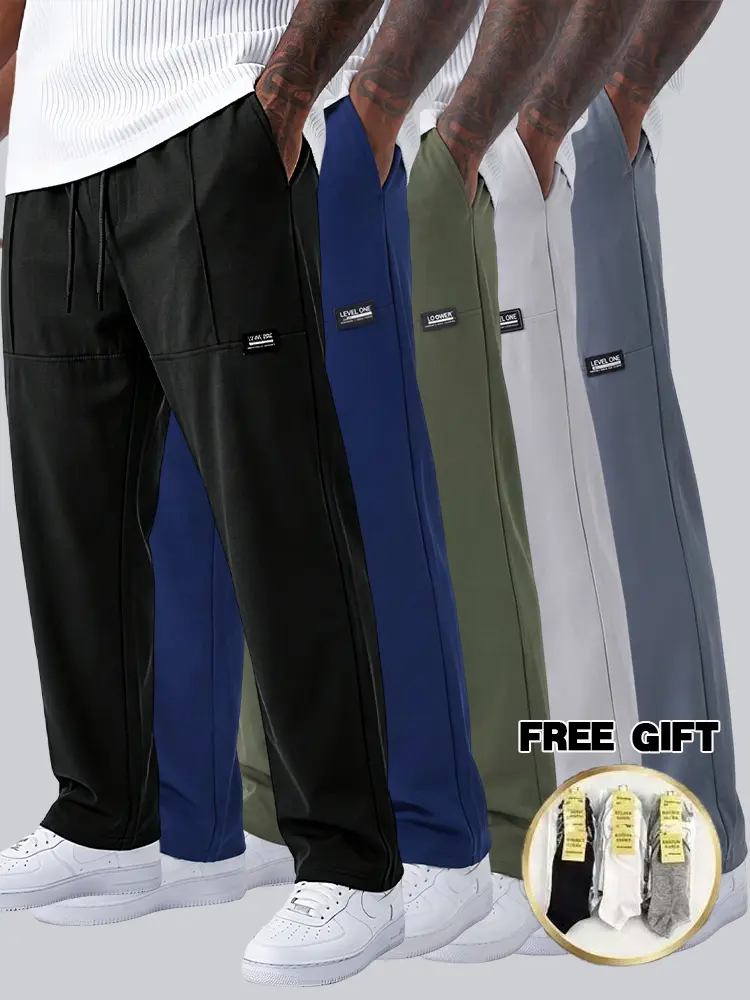 5 pcs men’s summer ice silk sports pants with drawstring elastic design and pockets, soft fabric, suitable for indoor exercise and outdoor activities in summer, breathable athletic bottoms