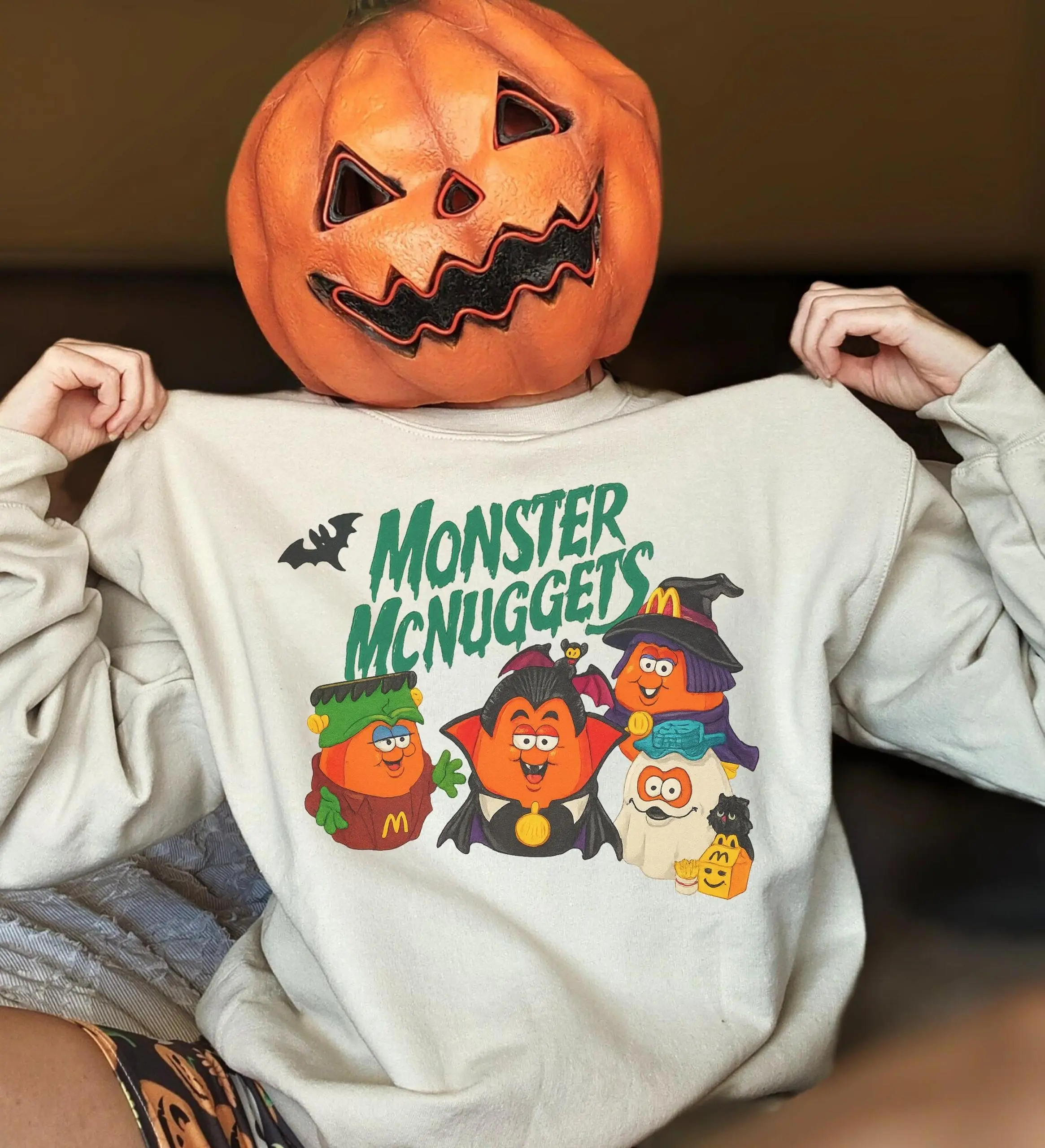 Vintage Halloween Nuggets Sweatshirt, 90s Monster Nuggets Shirt, Spooky Nuggets Meal Bucket Halloween Shirt
