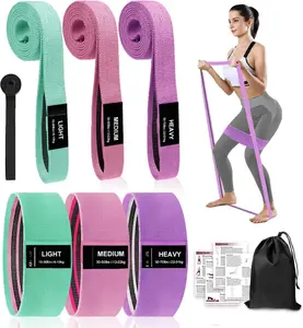 Long and Short Fabric Resistance Bands with Door Anchor 7 count, Non-Slip Stretch Booty Bands for Working Out Women & Men, Loop Exercise Elastic Bands for  Physical  Yoga Pilates