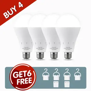 RELAMPBOL 4PK Rechargeable Emergency Light Bulbs, 60W Equivalent, 9W E26 3000K Warm Light / 6000K White Daylight 800Lumens 1200mAh Battery Backup Emergency Light Bulbs for Home Power Outage Hurricane Camping