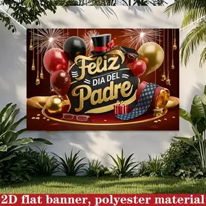 2D Polyester Father's Day Banner, Spanish Language Party Background, Gold Gentleman Style Photo Wall, Latin American Decor Hanging Cloth