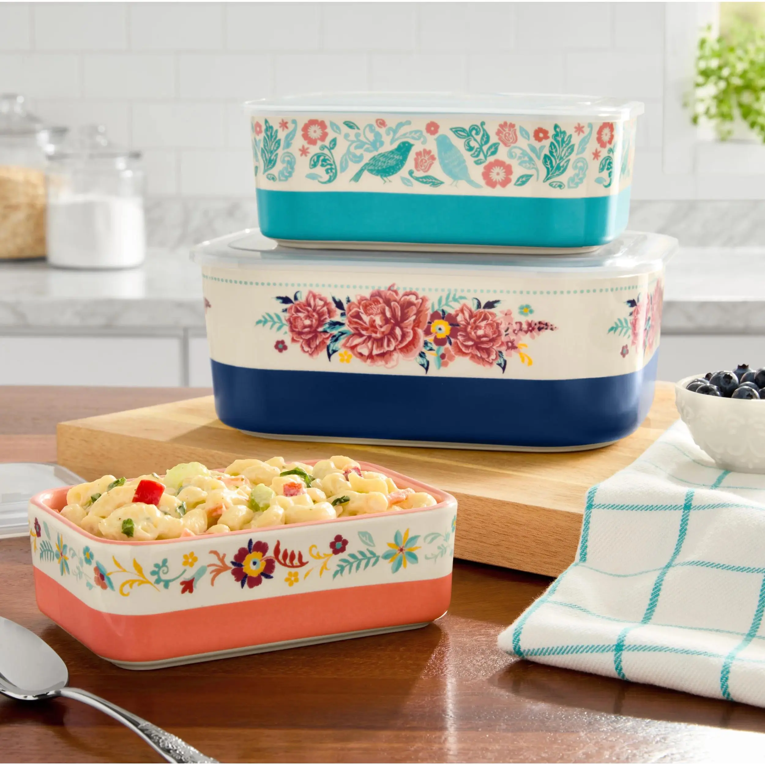 Keepsake Floral 6-Piece Rectangular Ceramic Nesting Bowls Classic Set
